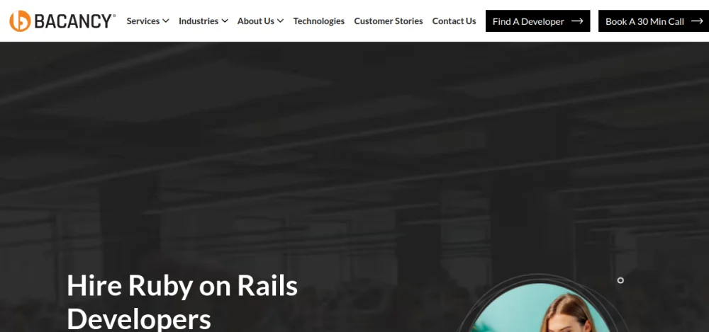 Bacancy Technology hire Ruby on Rails developers page
