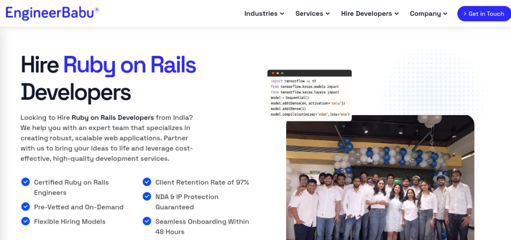 EngineerBabu hire Ruby on Rails developers page