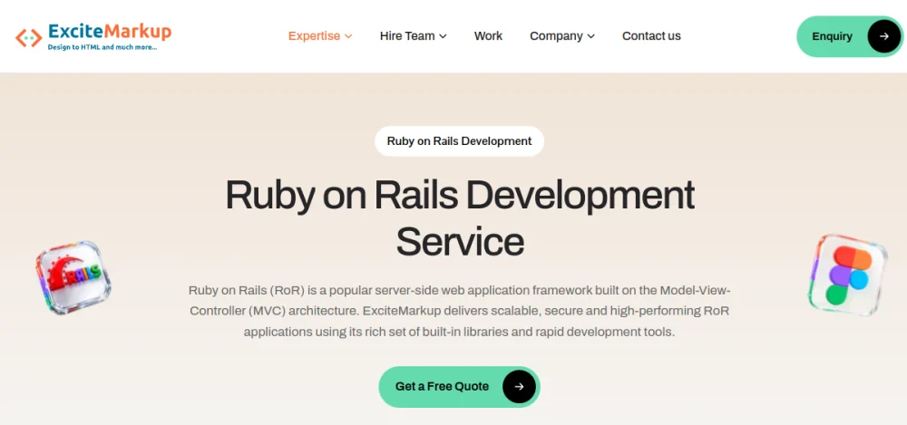 Excite Markup Ruby on Rails outsourcing page