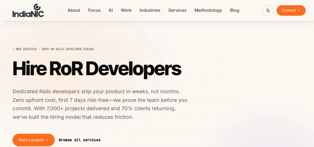IndiaNIC hire Ruby on Rails developers page