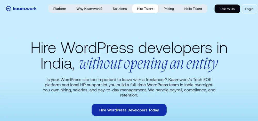 Kaam.work hire WordPress developers India page