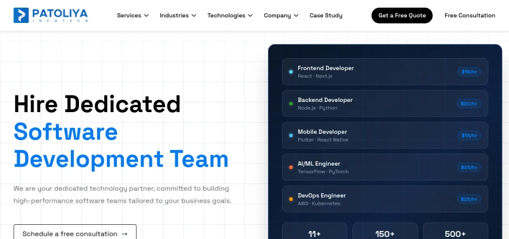Patoliya Infotech hire developers page