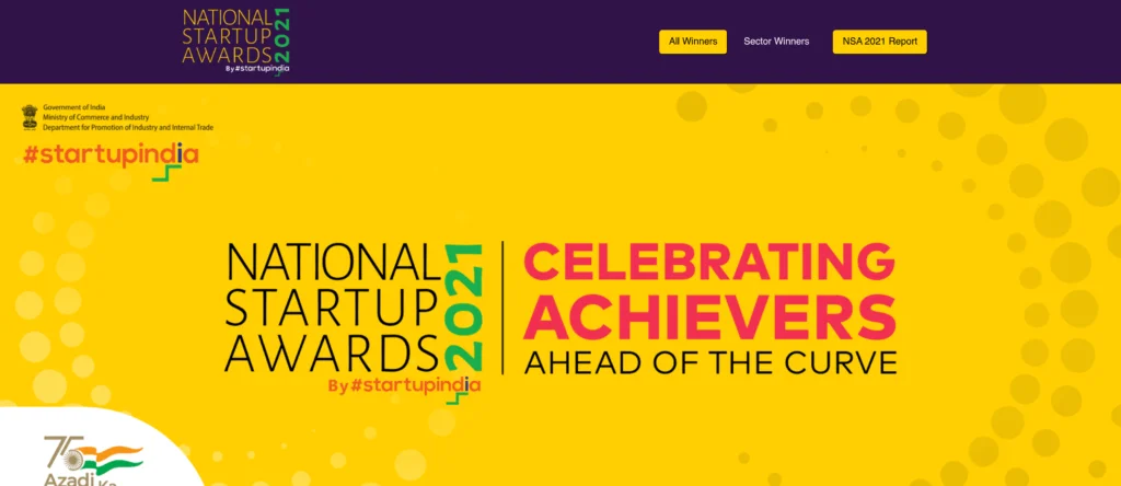 Startup India NSA 2021 results website screenshot