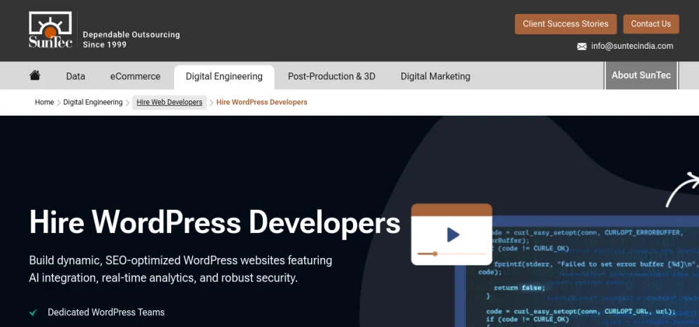 SunTec India hire WordPress developers page