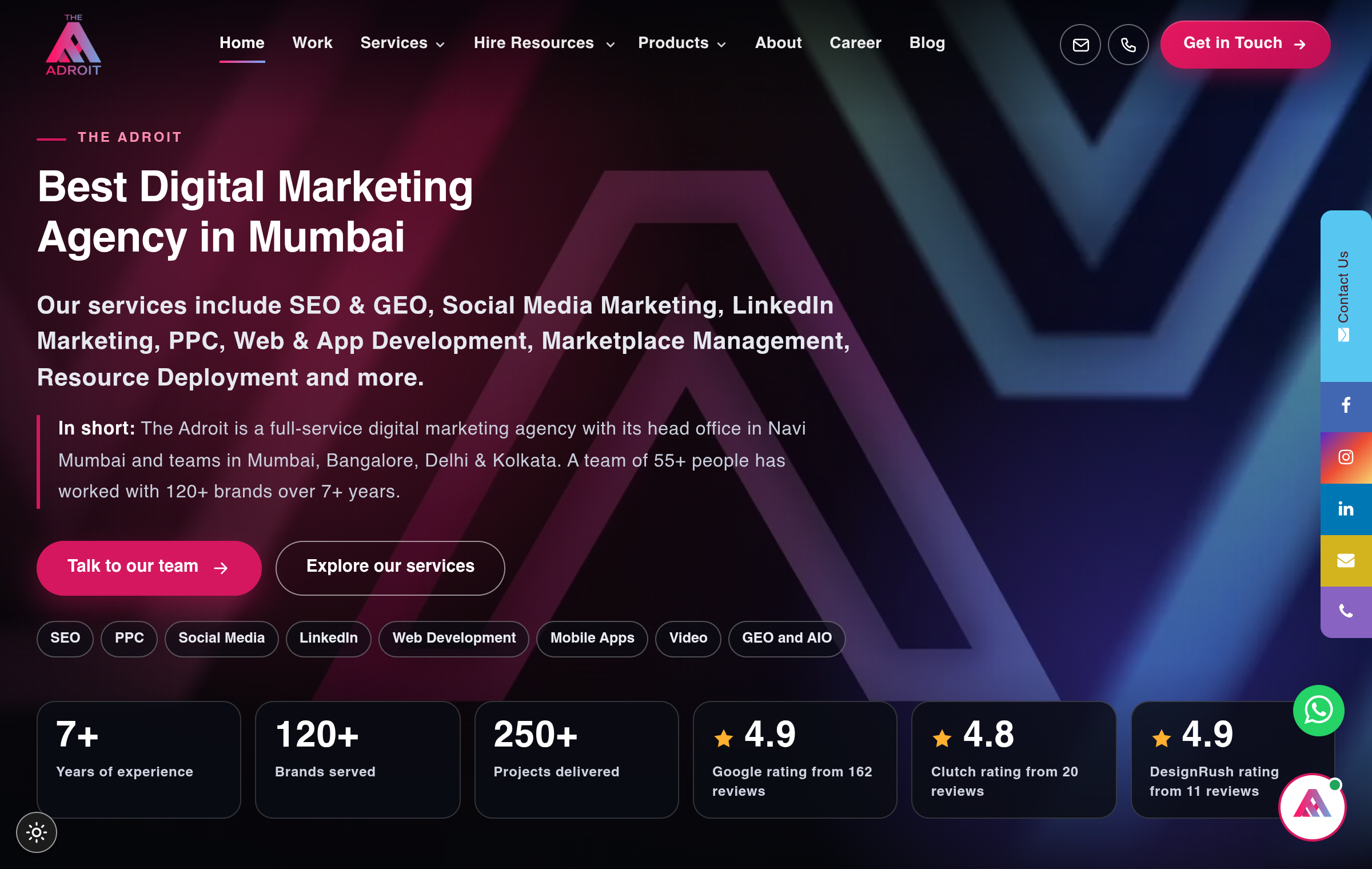 The Adroit website homepage