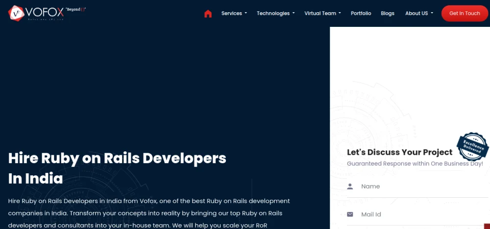 Vofox Solutions hire Ruby on Rails developers page