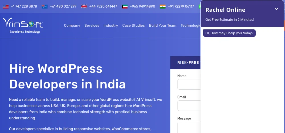 Vrinsoft hire WordPress developers page