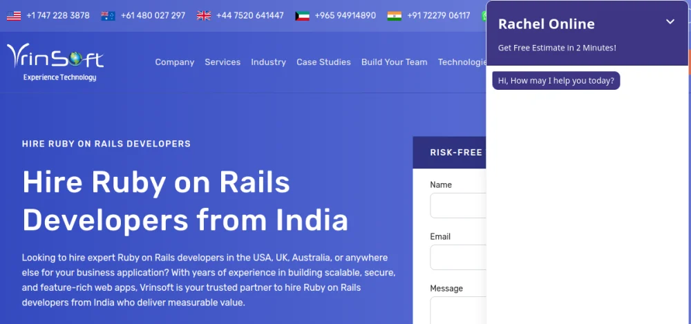 Vrinsofts hire Ruby on Rails developers page